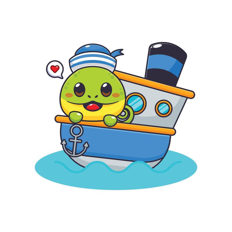 Turtle character on a boat vector