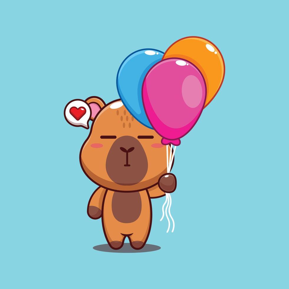 Cute capybara with balloon cartoon illustration vector