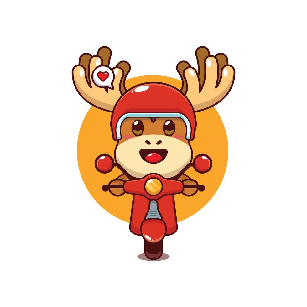 Cute moose mascot cartoon character illustration ride on scooter vector