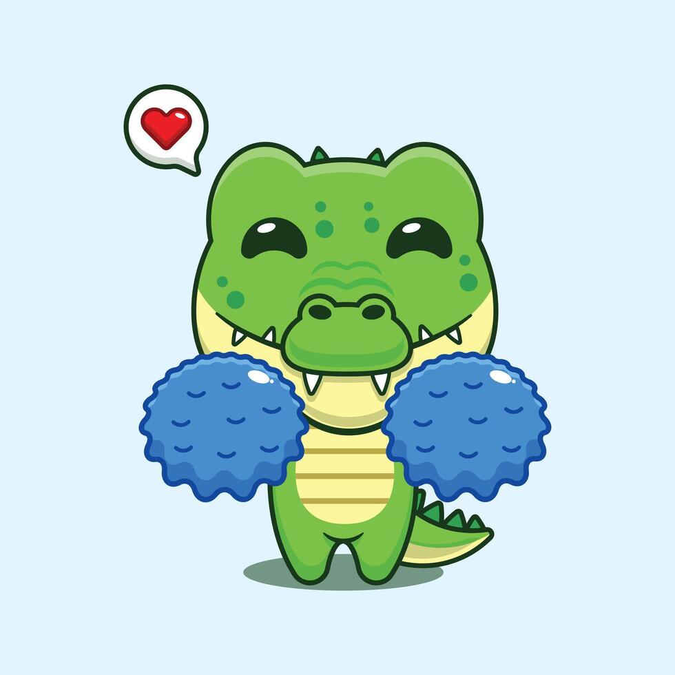 Cute cheerleader crocodile cartoon illustration vector