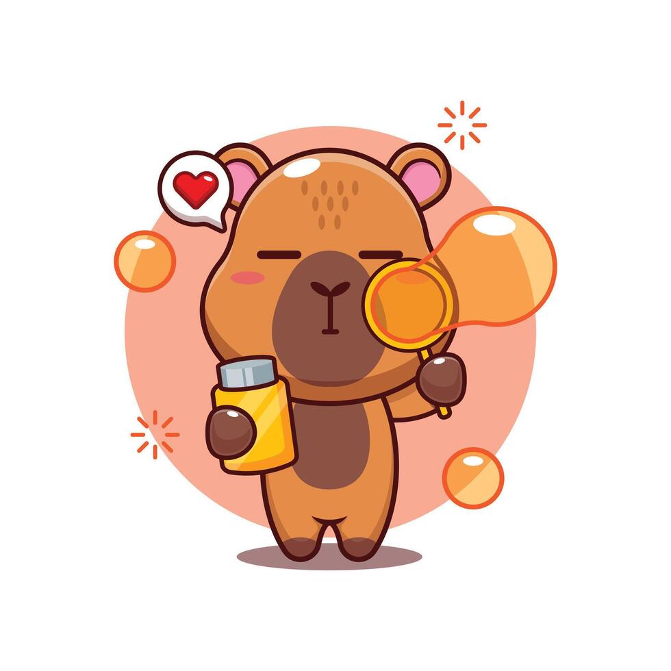 Cute capybara blowing bubbles cartoon illustration vector
