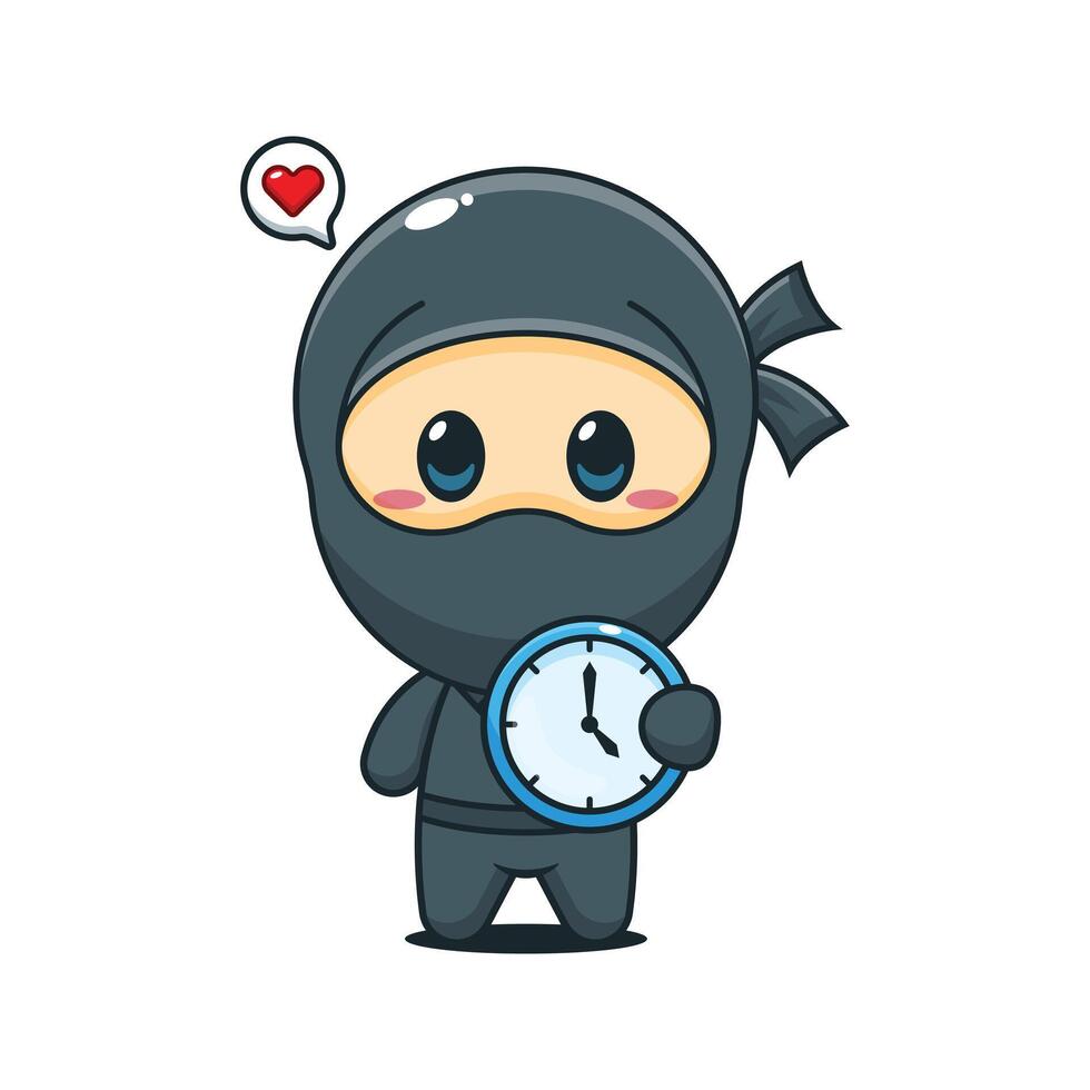 Ninja holding a clock with heart vector