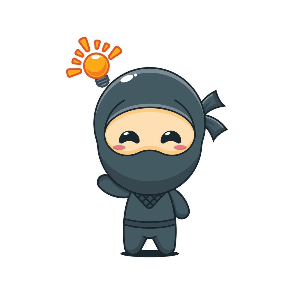 Cute ninja get an idea cartoon illustration vector
