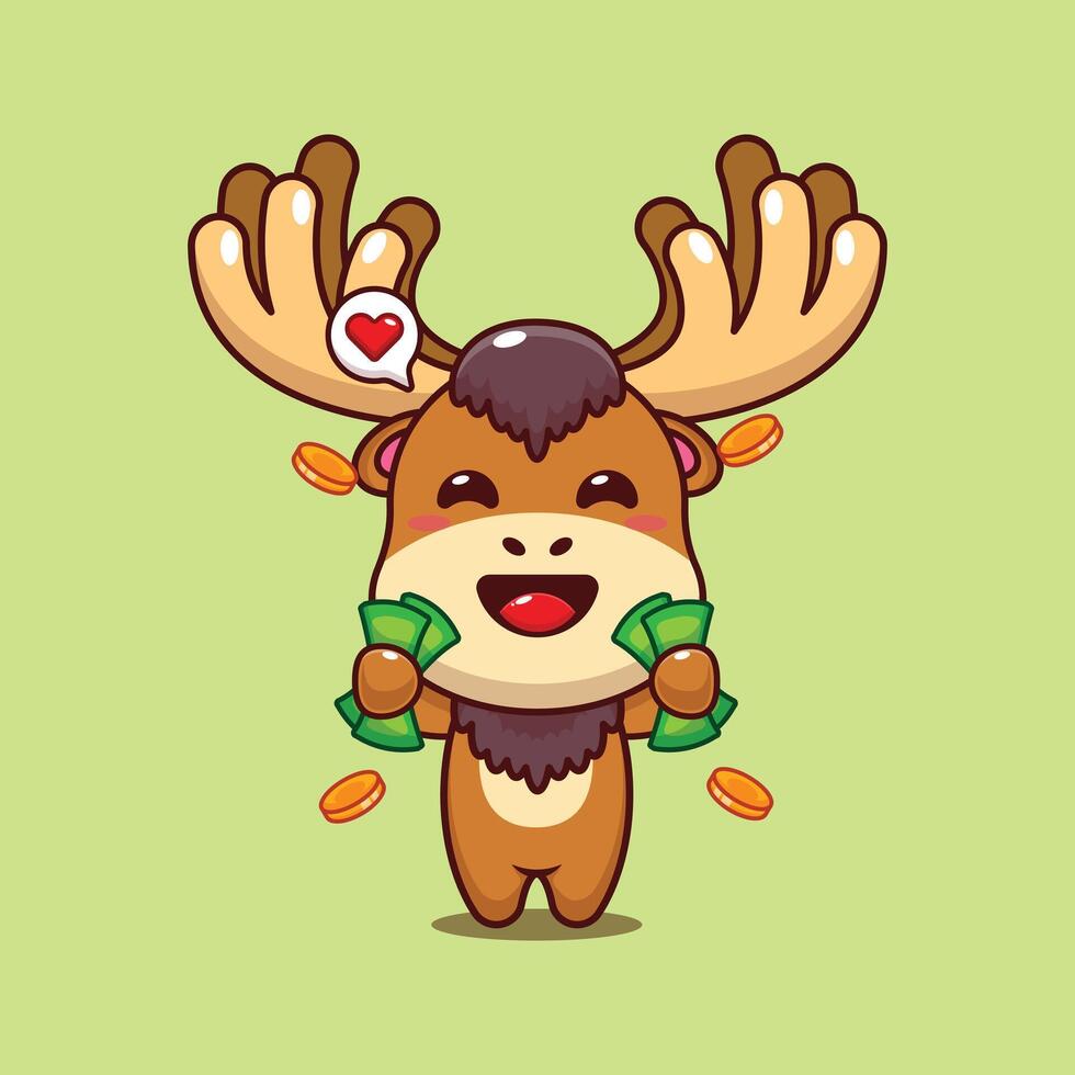 Cute moose holding money cartoon illustration vector