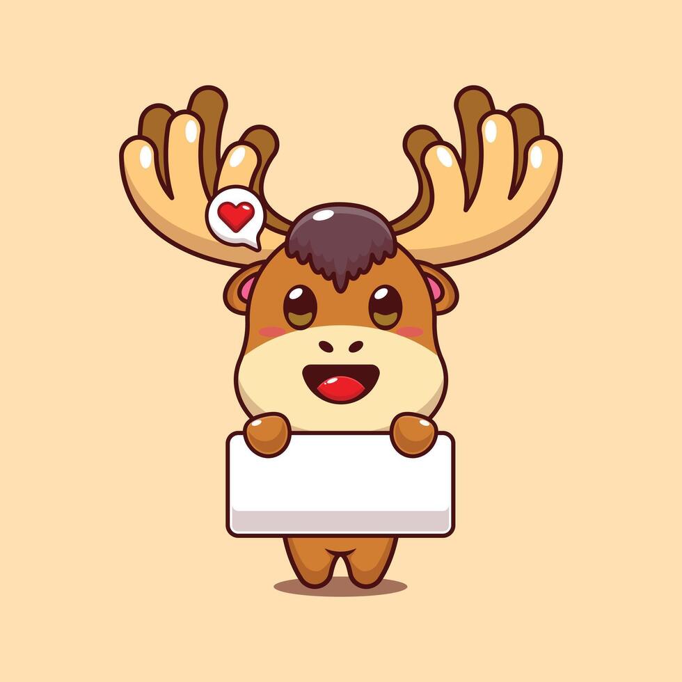 Cute moose holding greeting banner cartoon illustration vector