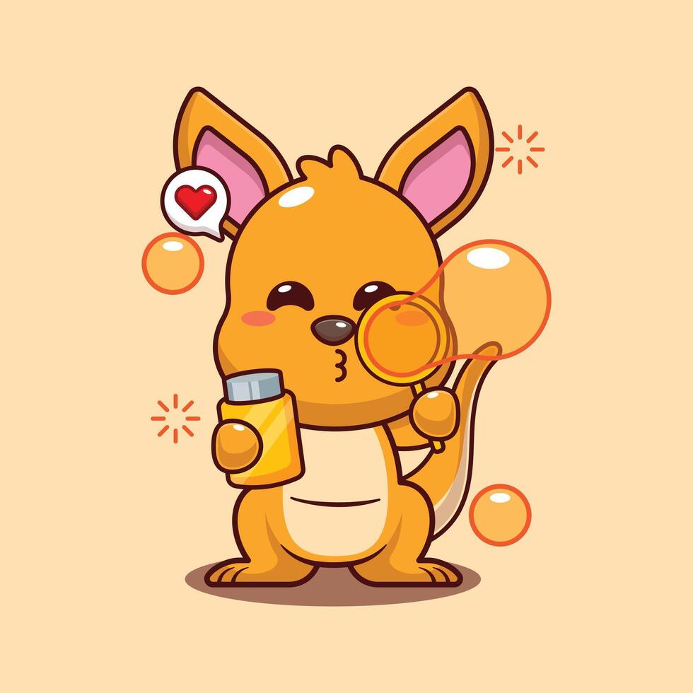 Cute kangaroo blowing bubbles cartoon illustration vector