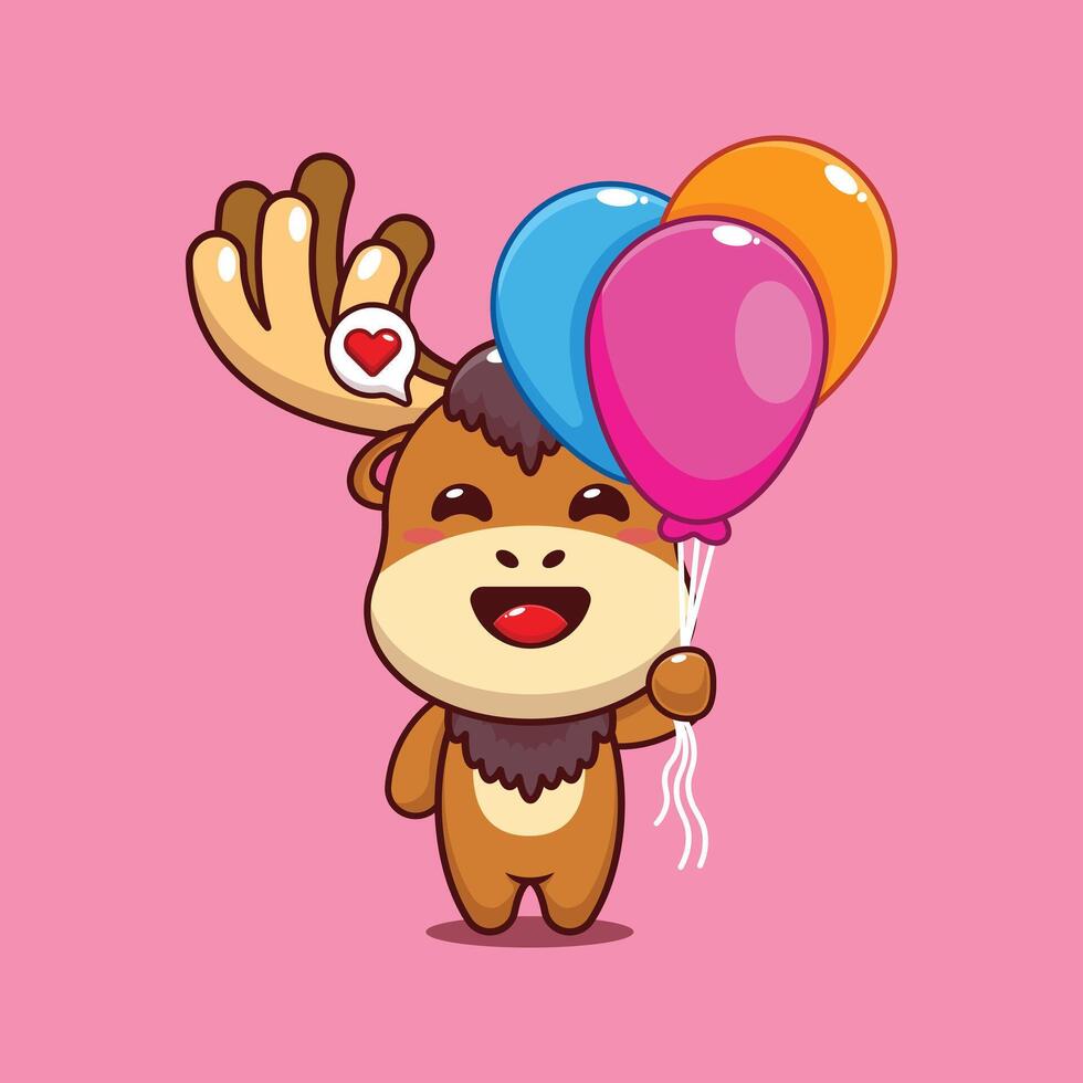 Cute moose with balloon cartoon illustration vector