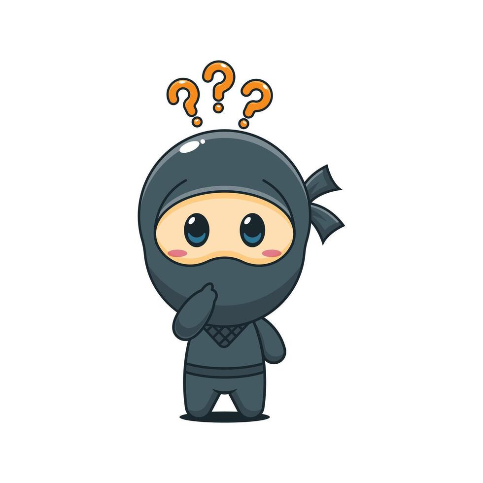 Cute ninja is confused cartoon illustration vector
