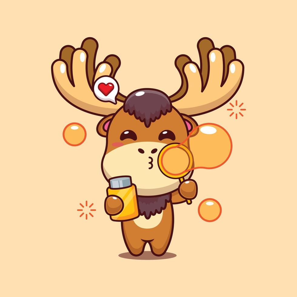 Cartoon moose blowing bubbles vector