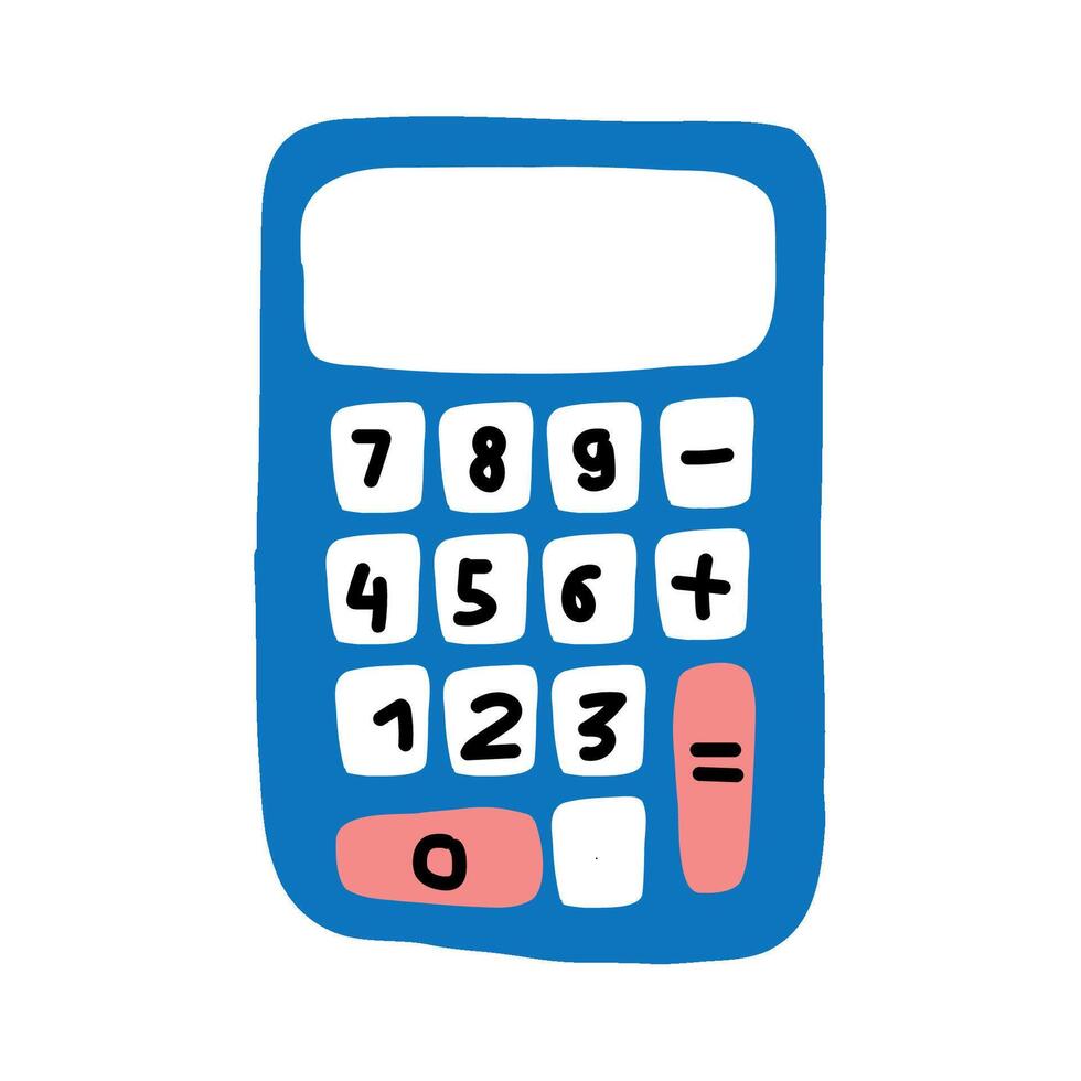 Cute hand-drawn calculator with colorful vector