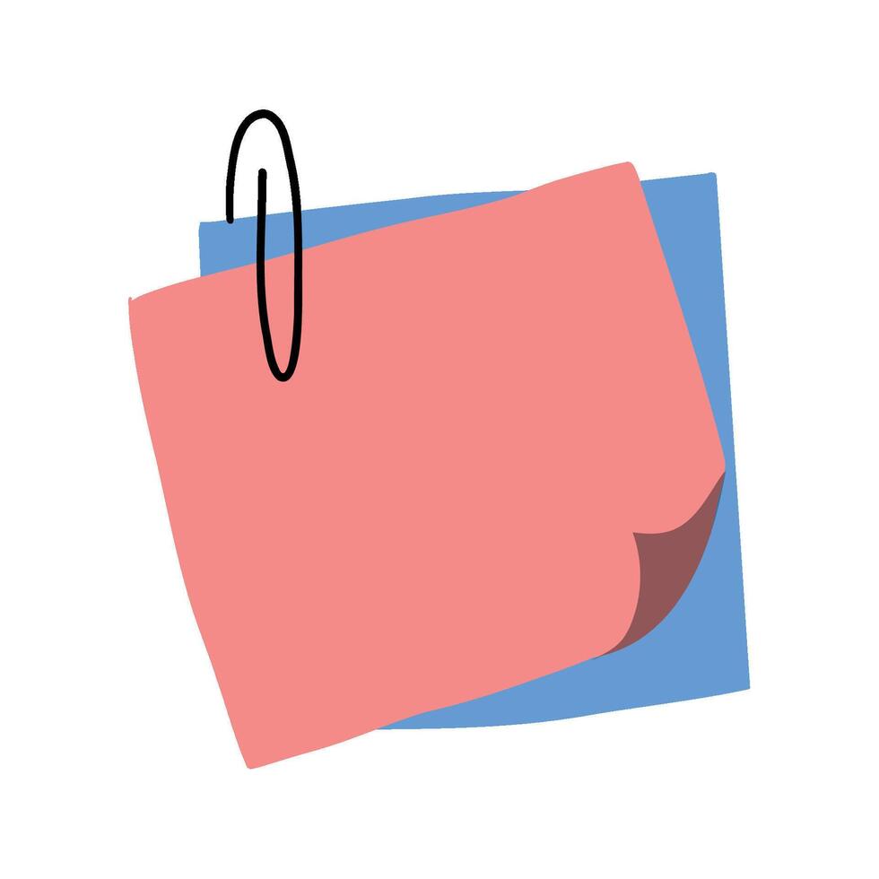 Two overlapping cartoon note papers by pink and blue held together by a black paperclip vector