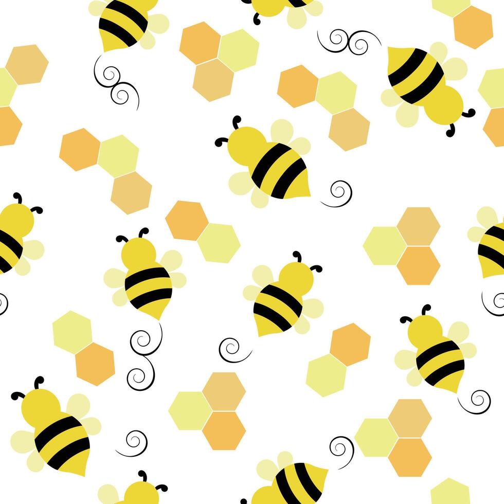 Cute bee seamless pattern with honeycomb design. vector