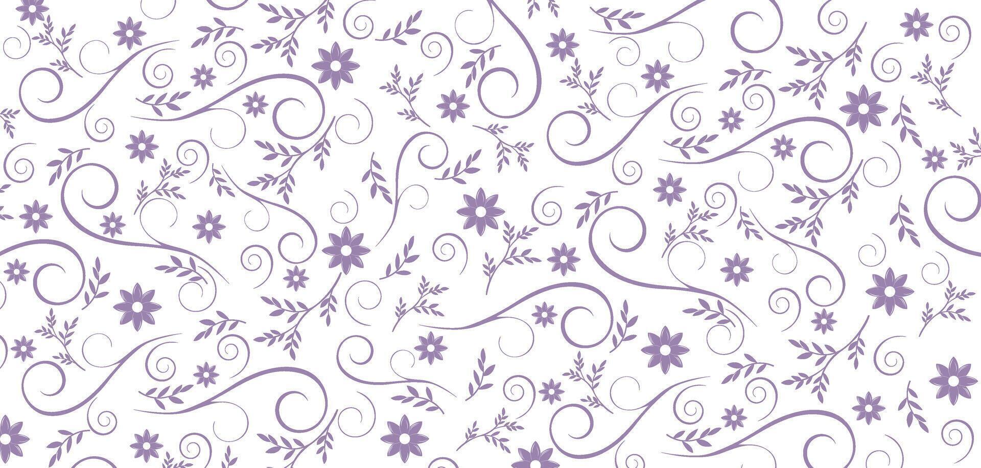Purple flower pattern with swirls and floral design with white background. Used for notebooks, wallpapers, backgrounds, journals, cards. vector