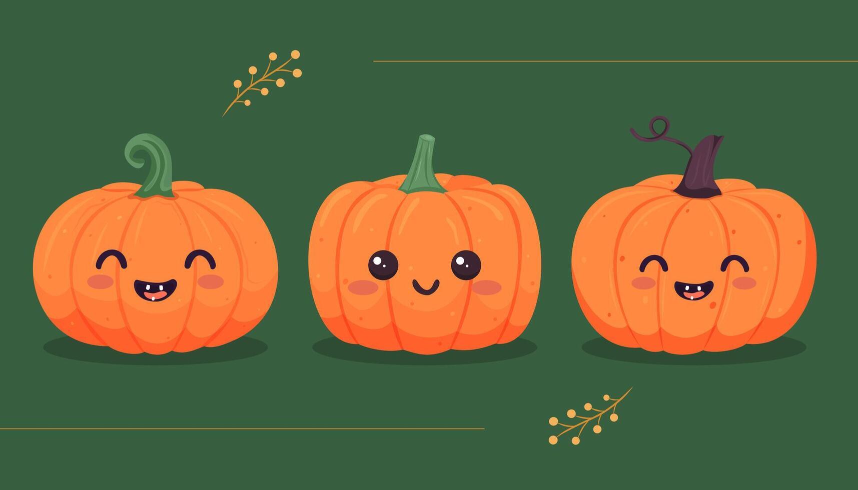 Three cute cartoon pumpkins vector