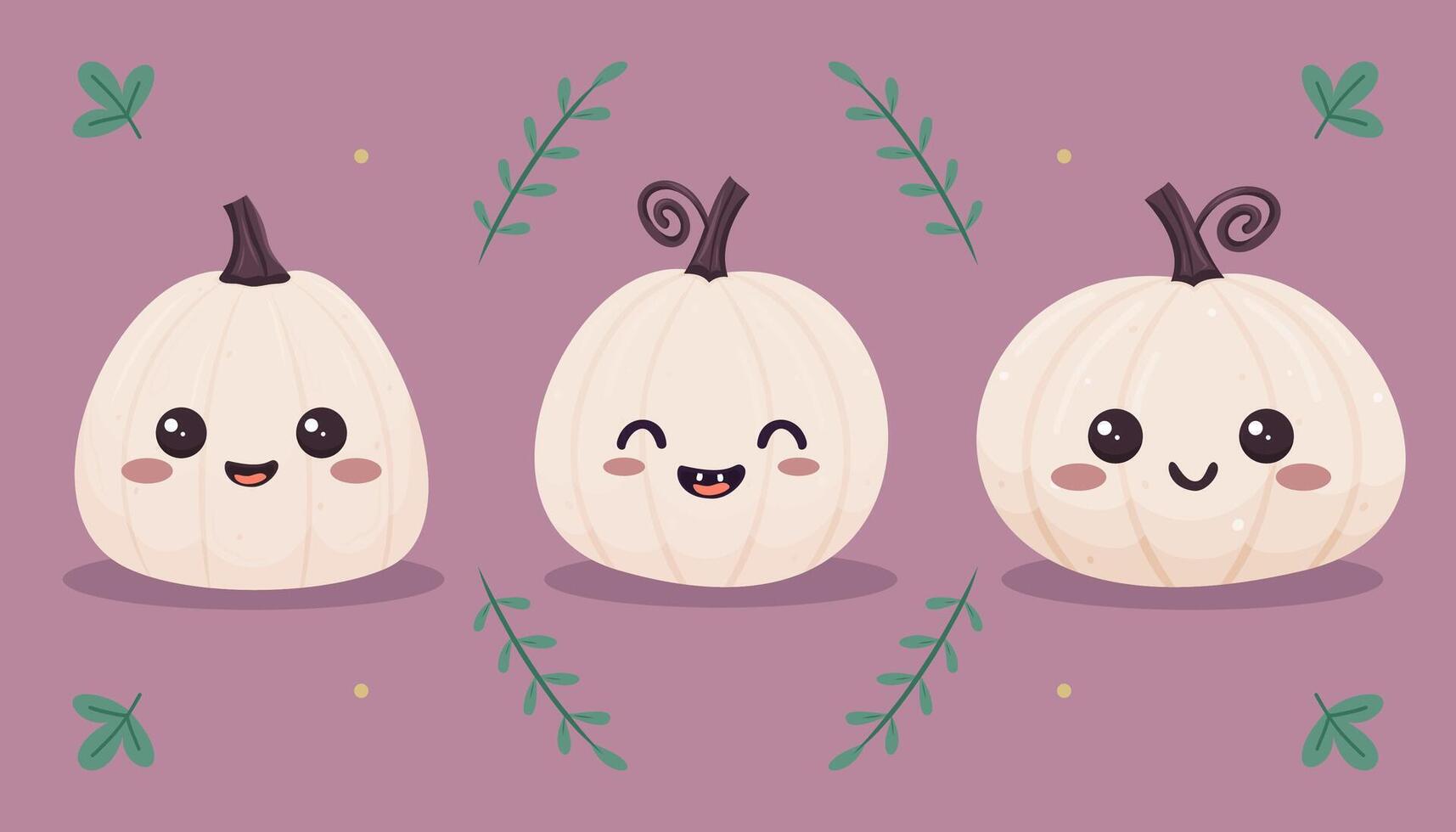 Cute cartoon pumpkins with smiling faces vector