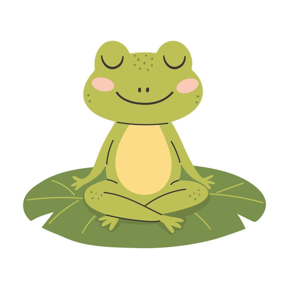 Cute frog sitting in lotus pose and meditating. illustration. vector