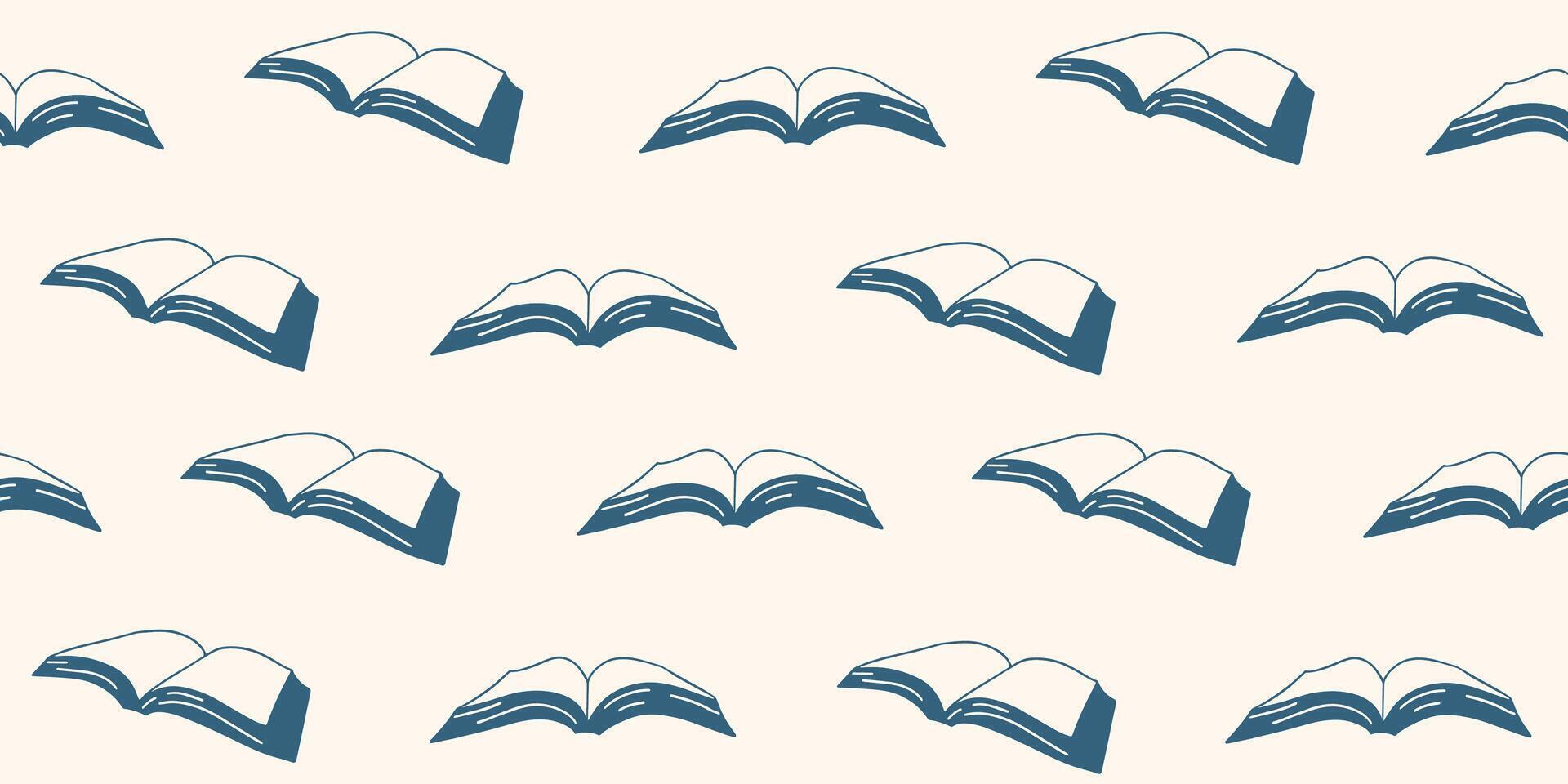 Hand drawn open books doodle seamless pattern illustration. Design for background, fabric, textile, packaging. Knowledge and reading symbol ornament vector