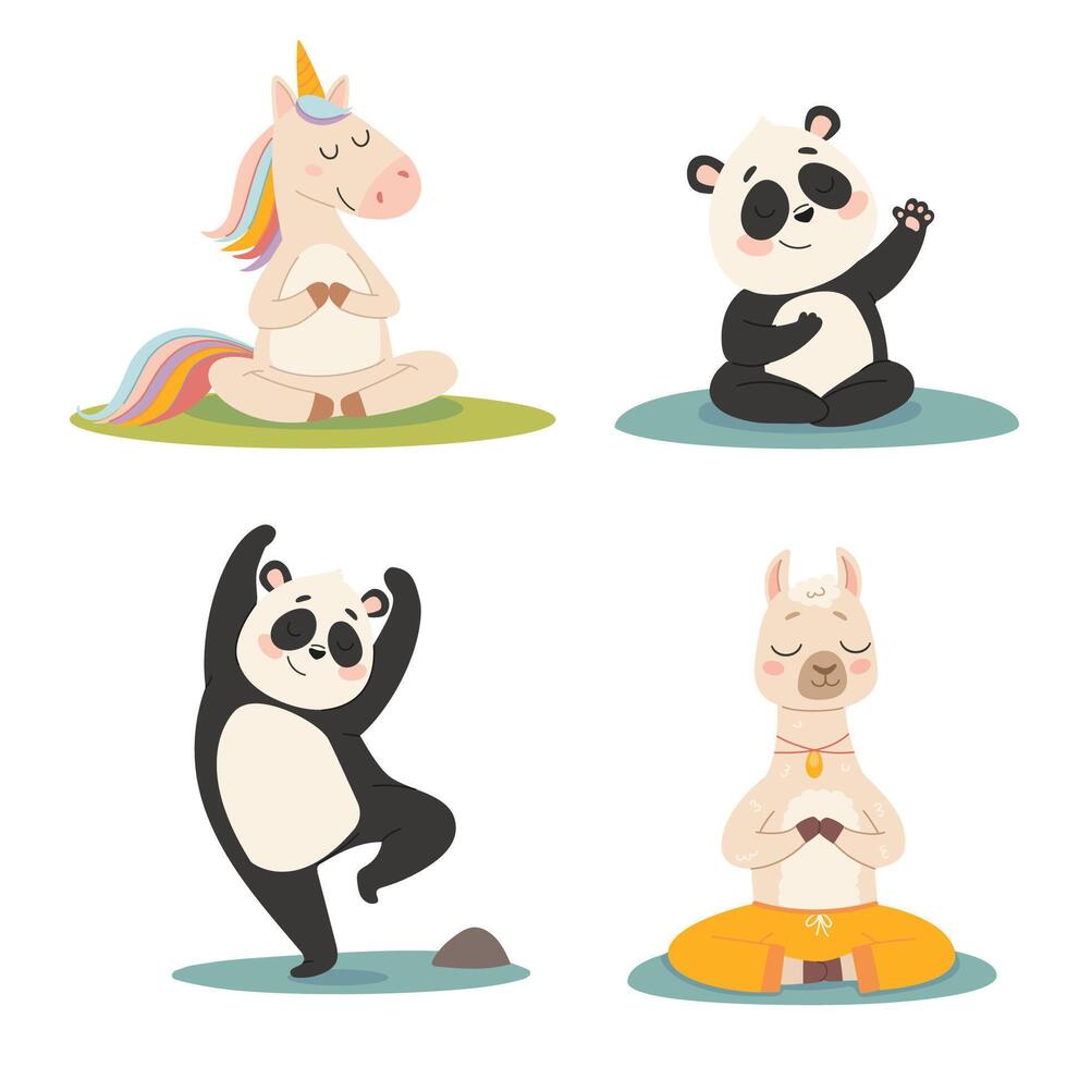 Cartoon animals practicing yoga meditation vector