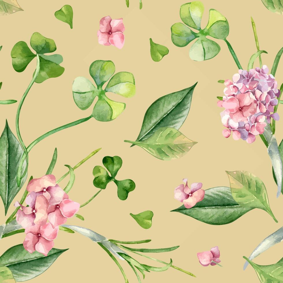 Floral pattern with pink flowers and leaves vector
