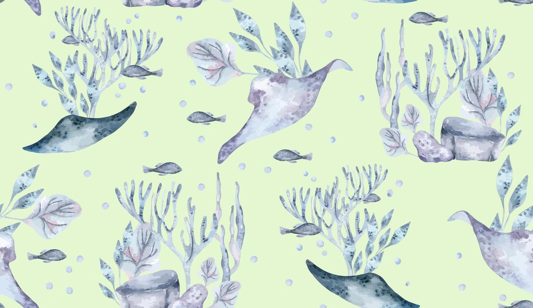Watercolor underwater pattern with marine elements vector