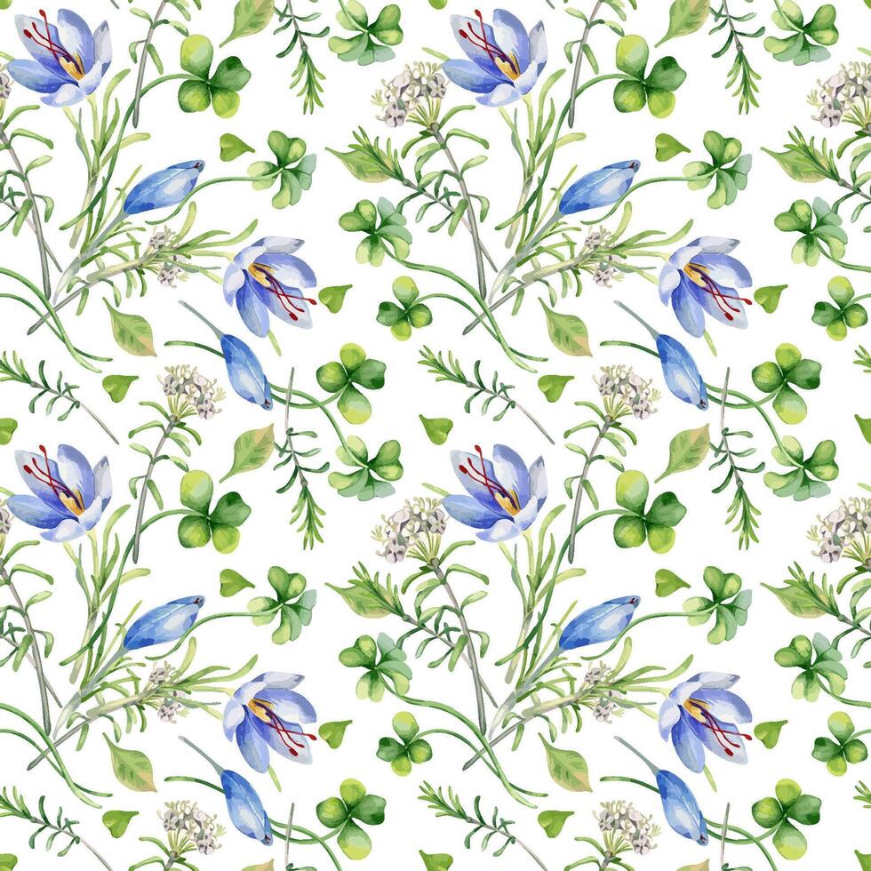 Blue flower and green leaf pattern vector