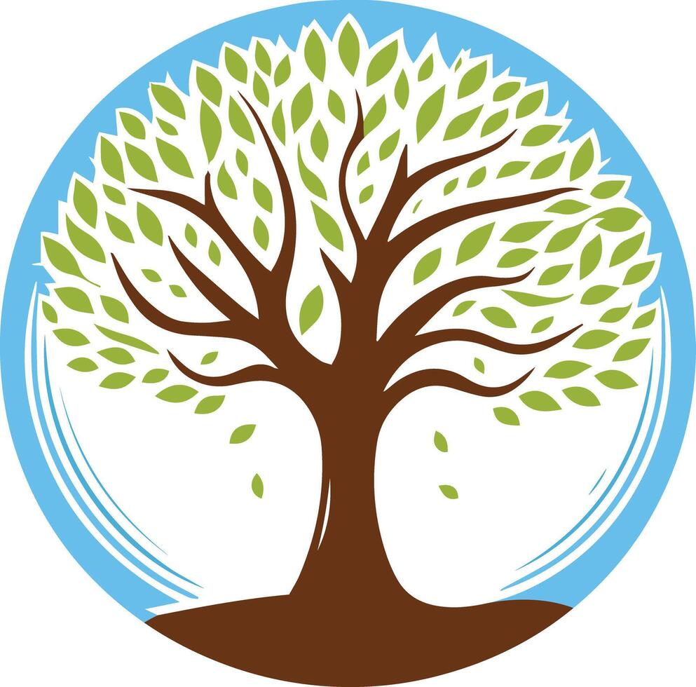 A tree with leaves and leaves in a circle vector