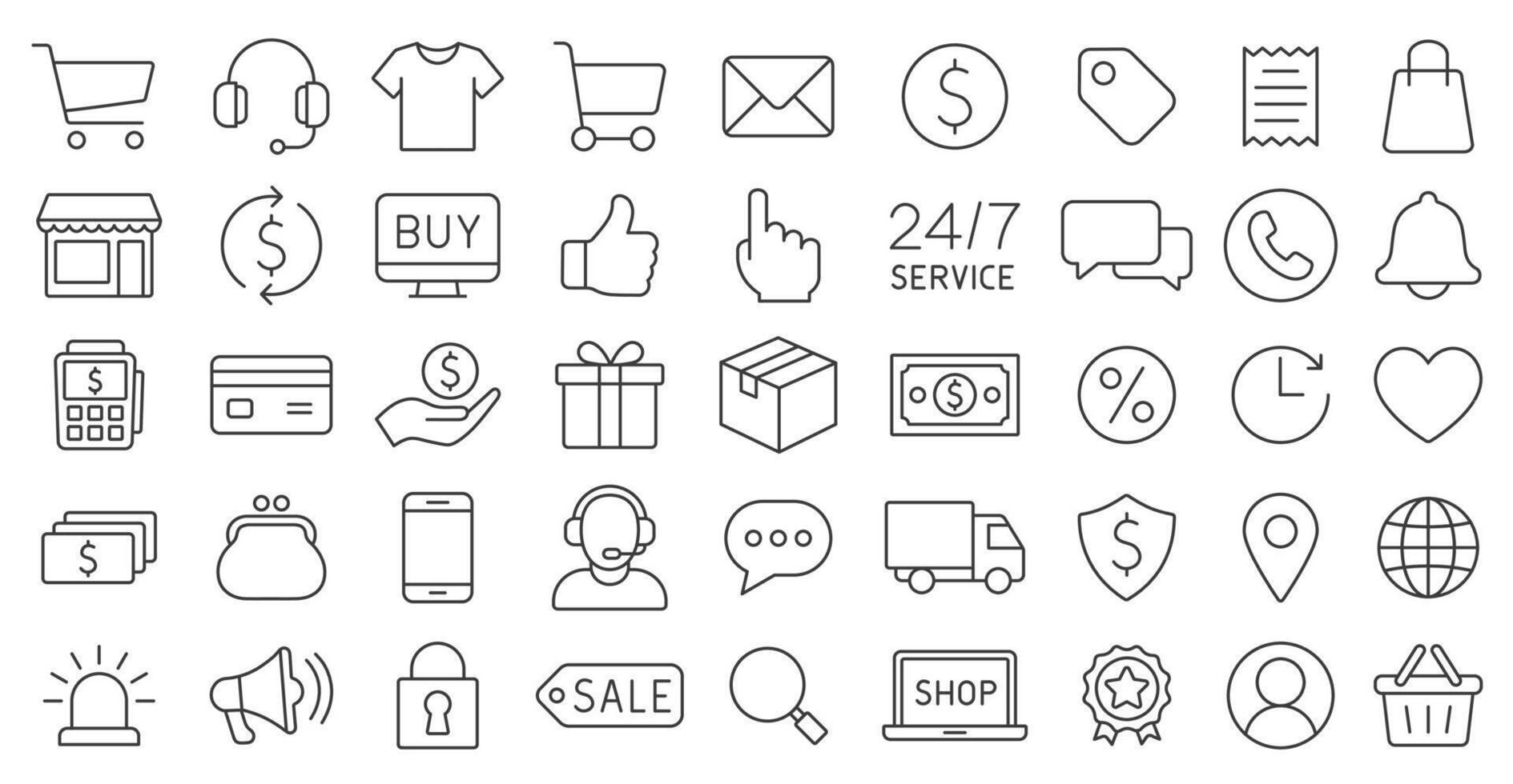 E-Commerce editable stroke line icon set. Online shopping thin line icons collection. Web shop symbol pack. illustration image. Isolated on white background. vector