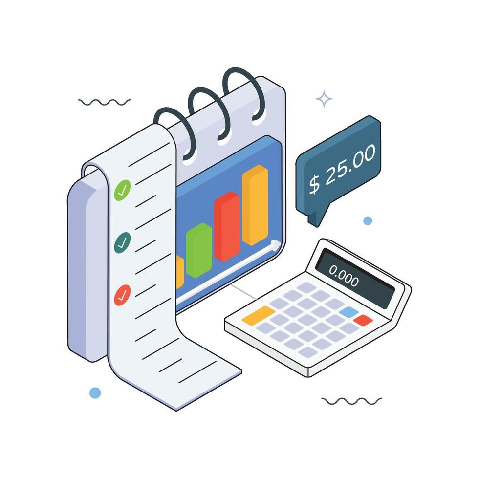 Calculator and financial report illustration vector