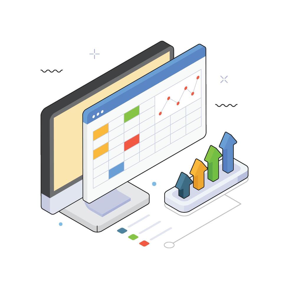 Computer screen with data analytics illustration vector