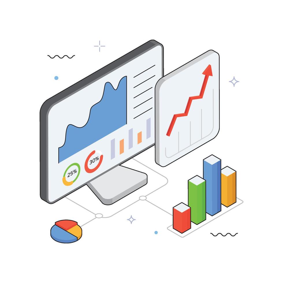 Graphs and data analysis on computer screen vector