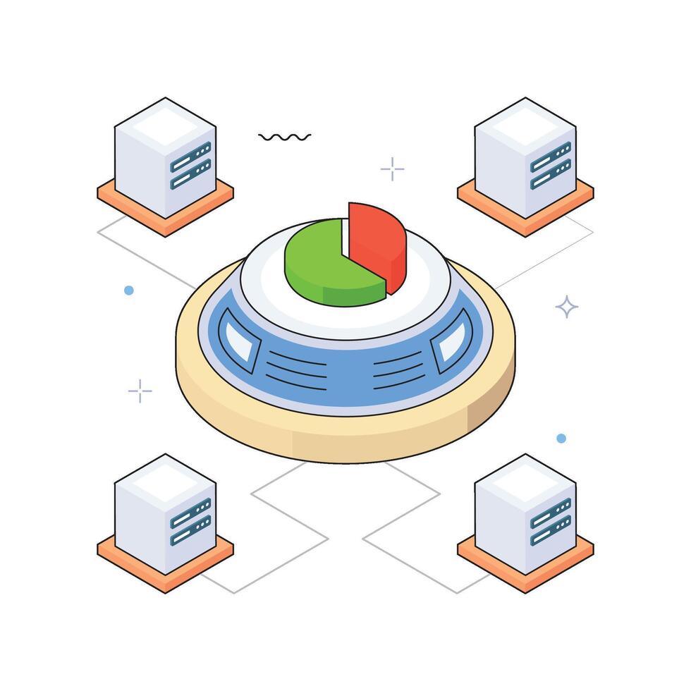 Server-Based Data Analysis isometric Illustration. EPS 10 file vector