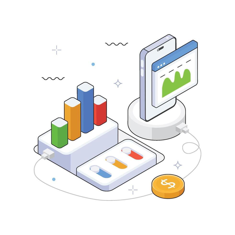 Data analytics tools and smartphone visualization vector