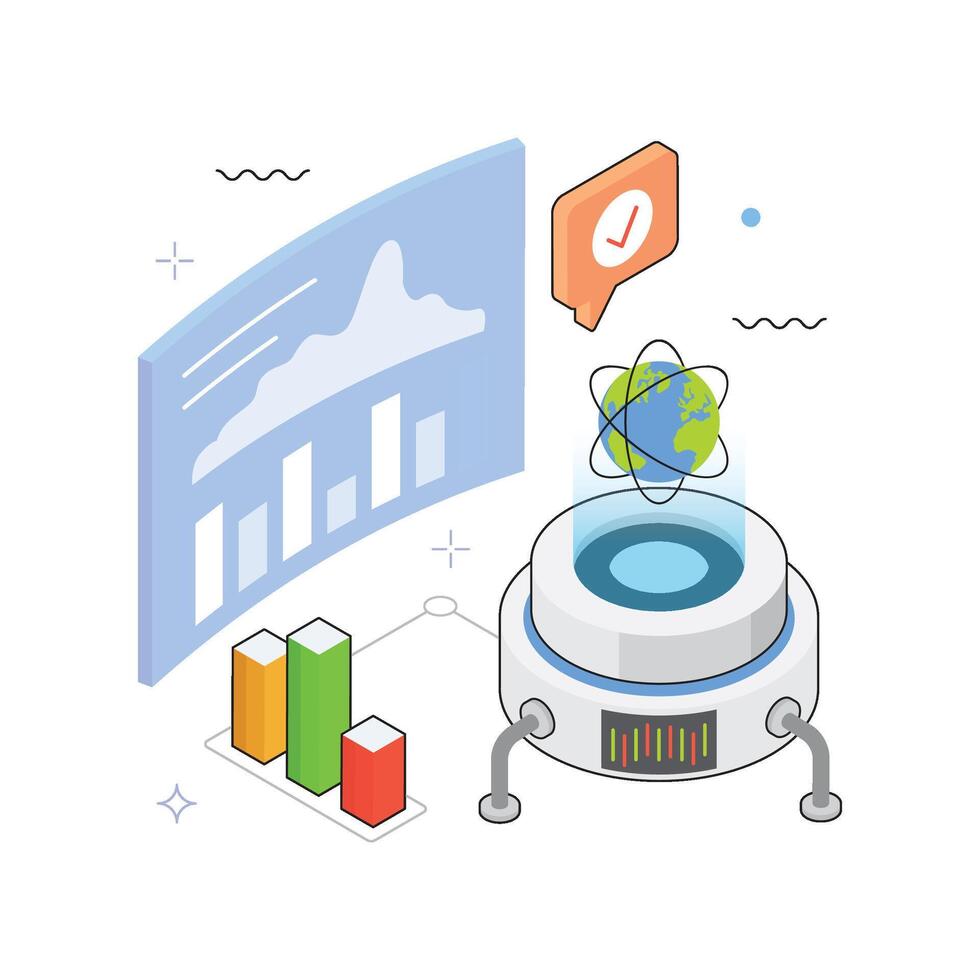 Global Data Monitoring isometric Illustration. EPS 10 file vector