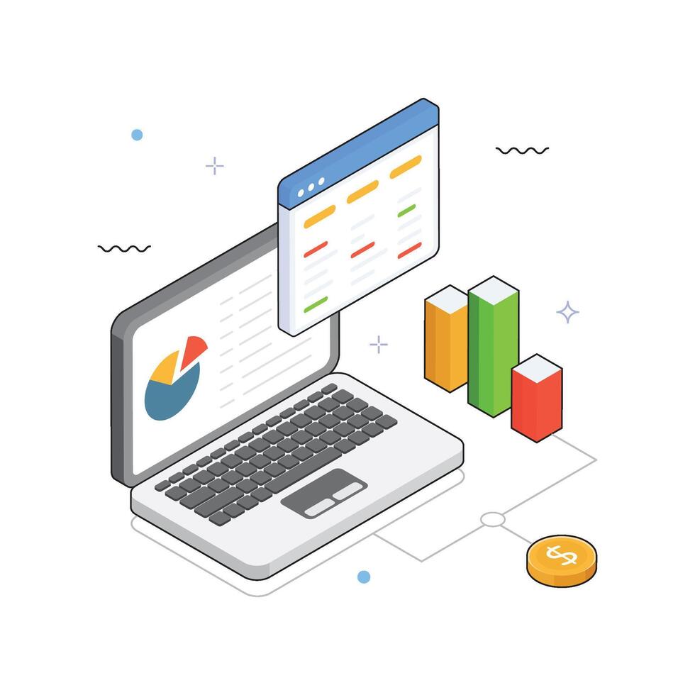 Online Dashboard Analytics isometric Illustration. EPS 10 file vector