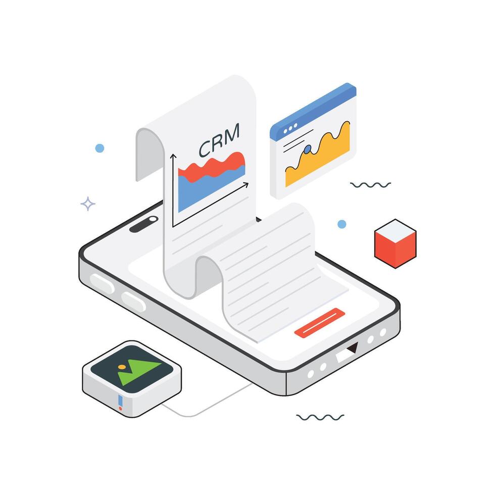 CRM Mobile Report Isometric Illustration. EPS 10 file vector