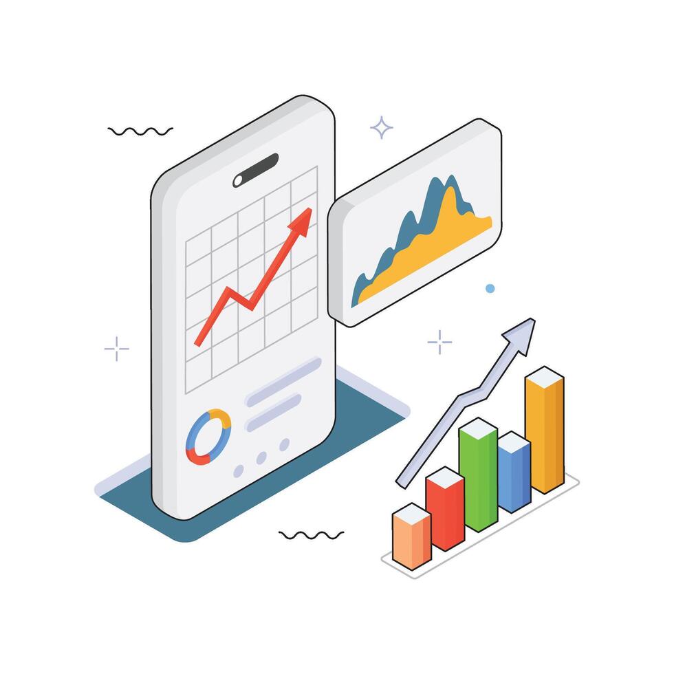 Mobile Data Visualization isometric Illustration. EPS 10 file vector