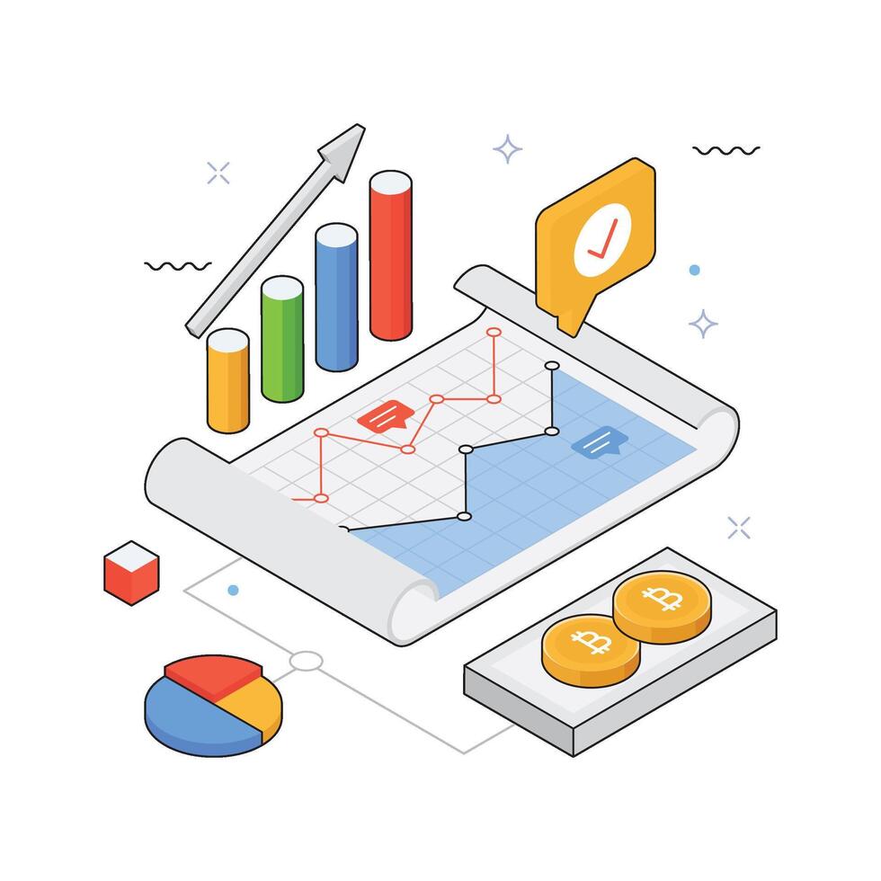 Business Performance Overview isometric Illustration. EPS 10 file vector