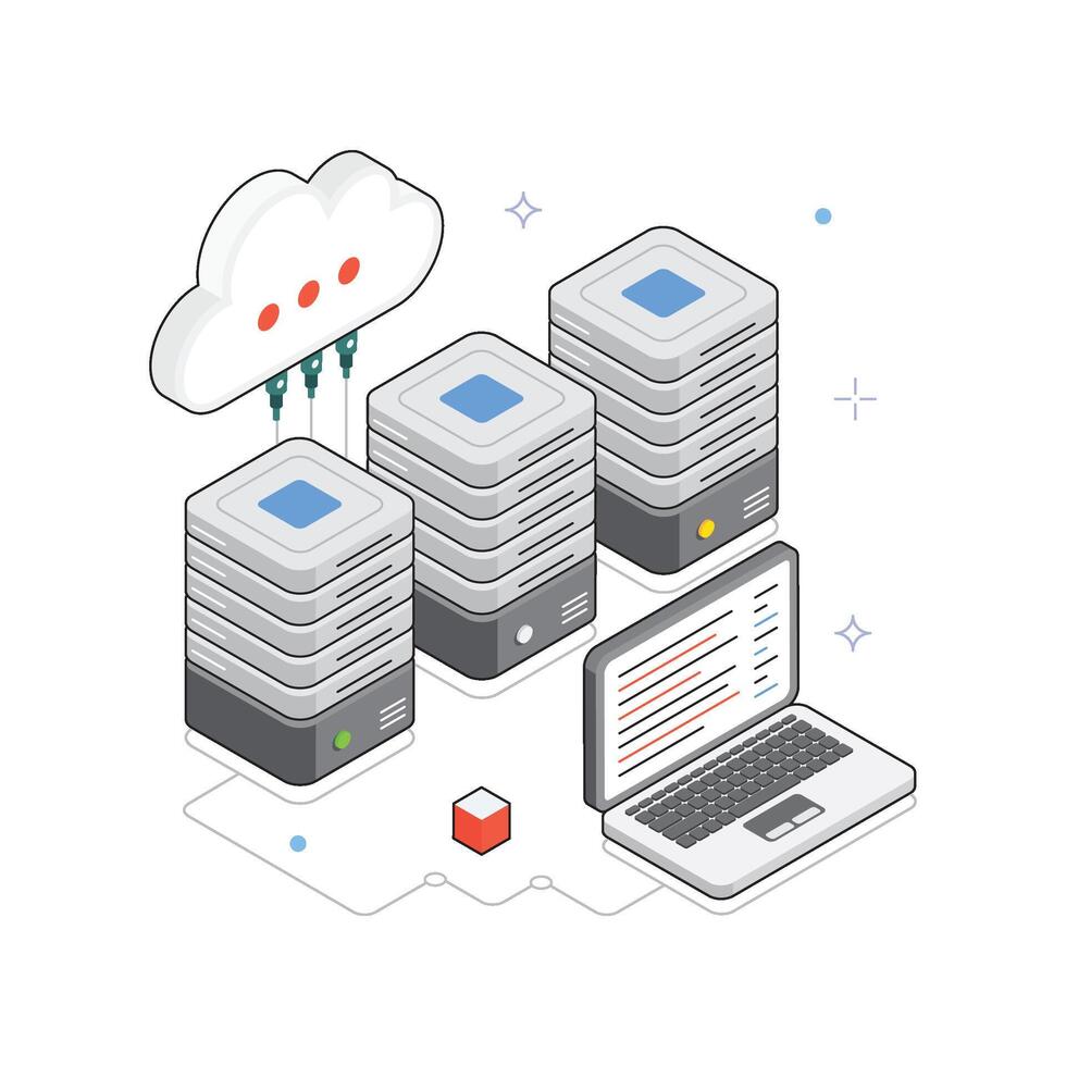 Data Sync Between Cloud Isometric Illustration. EPS 10 File vector