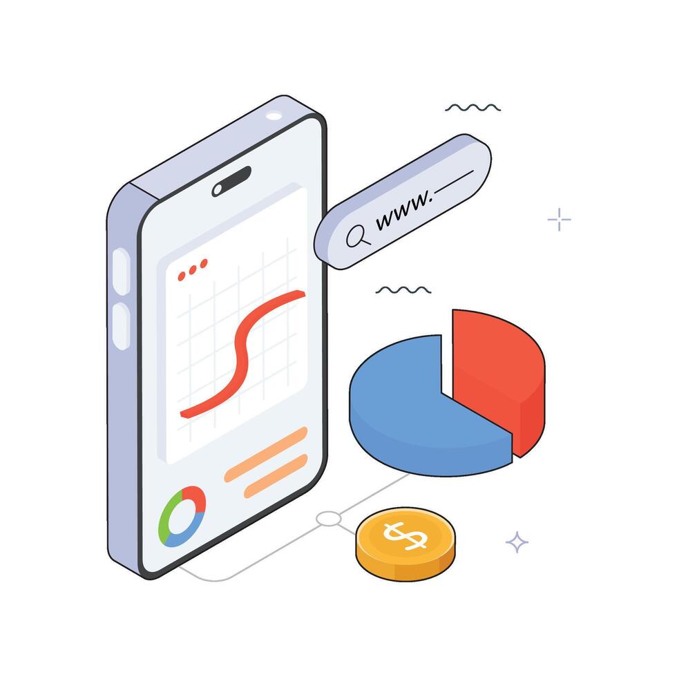 Mobile Sales Chart Isometric Illustration. EPS 10 file vector