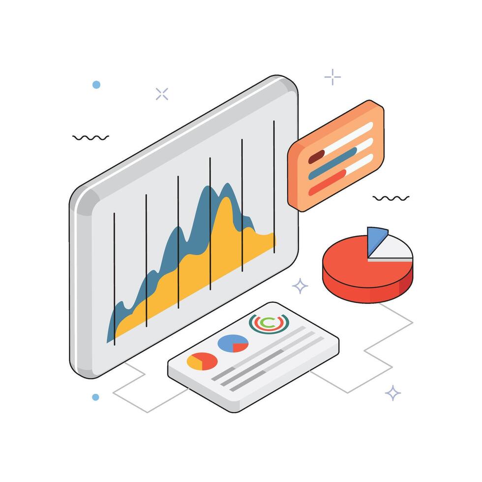 Comparative Line Graphs isometric Illustration. EPS 10 file vector