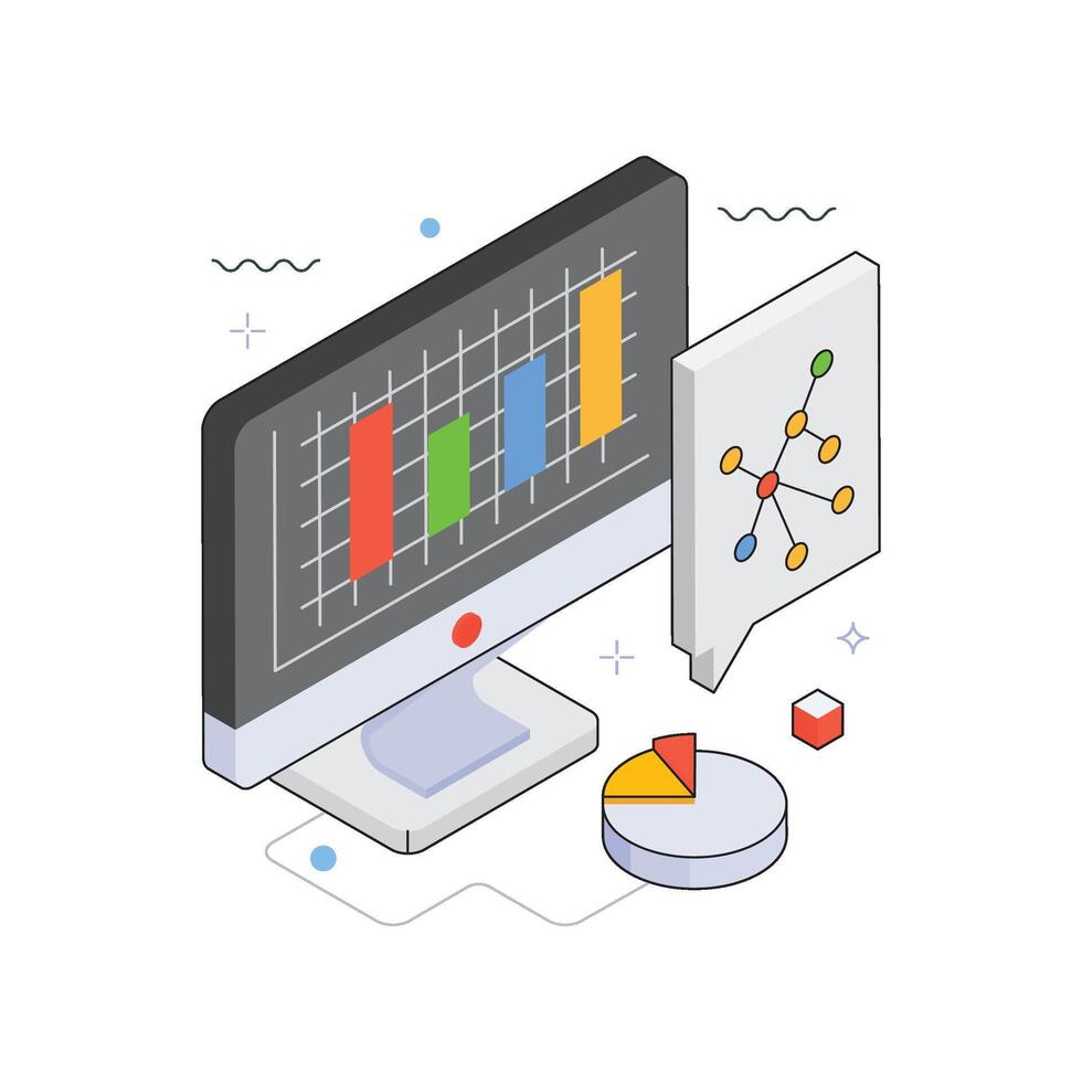 Stock Market Analysis Isometric Illustration. EPS 10 file vector