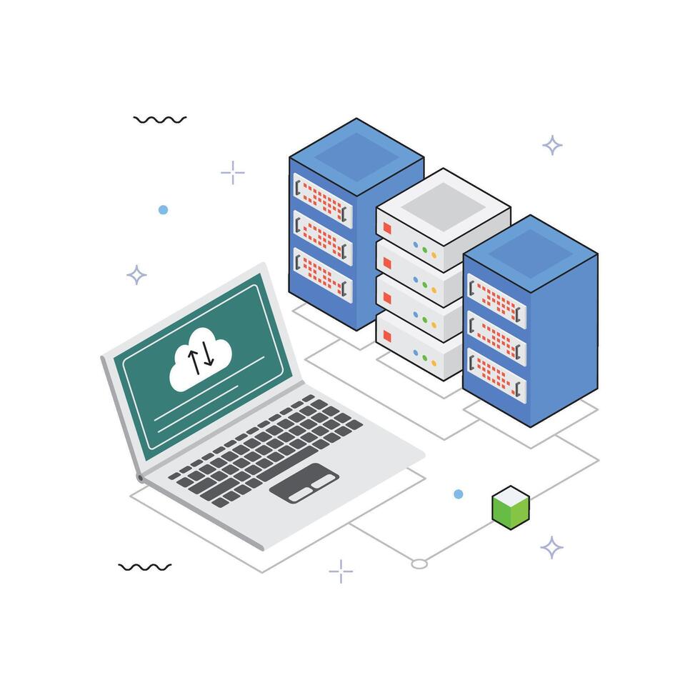 Server Synchronization Isometric Illustration. EPS 10 File vector