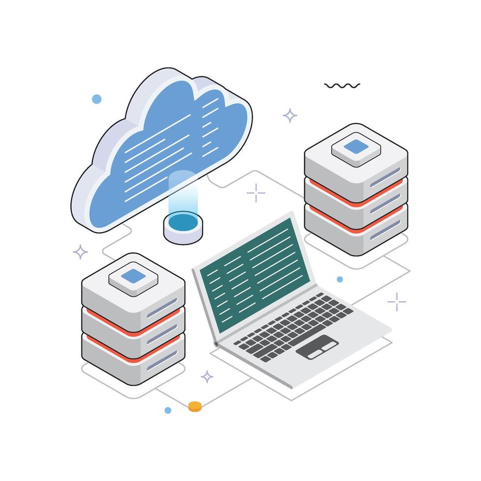 Media Content Access Through Cloud Isometric Illustration. EPS 10 File vector