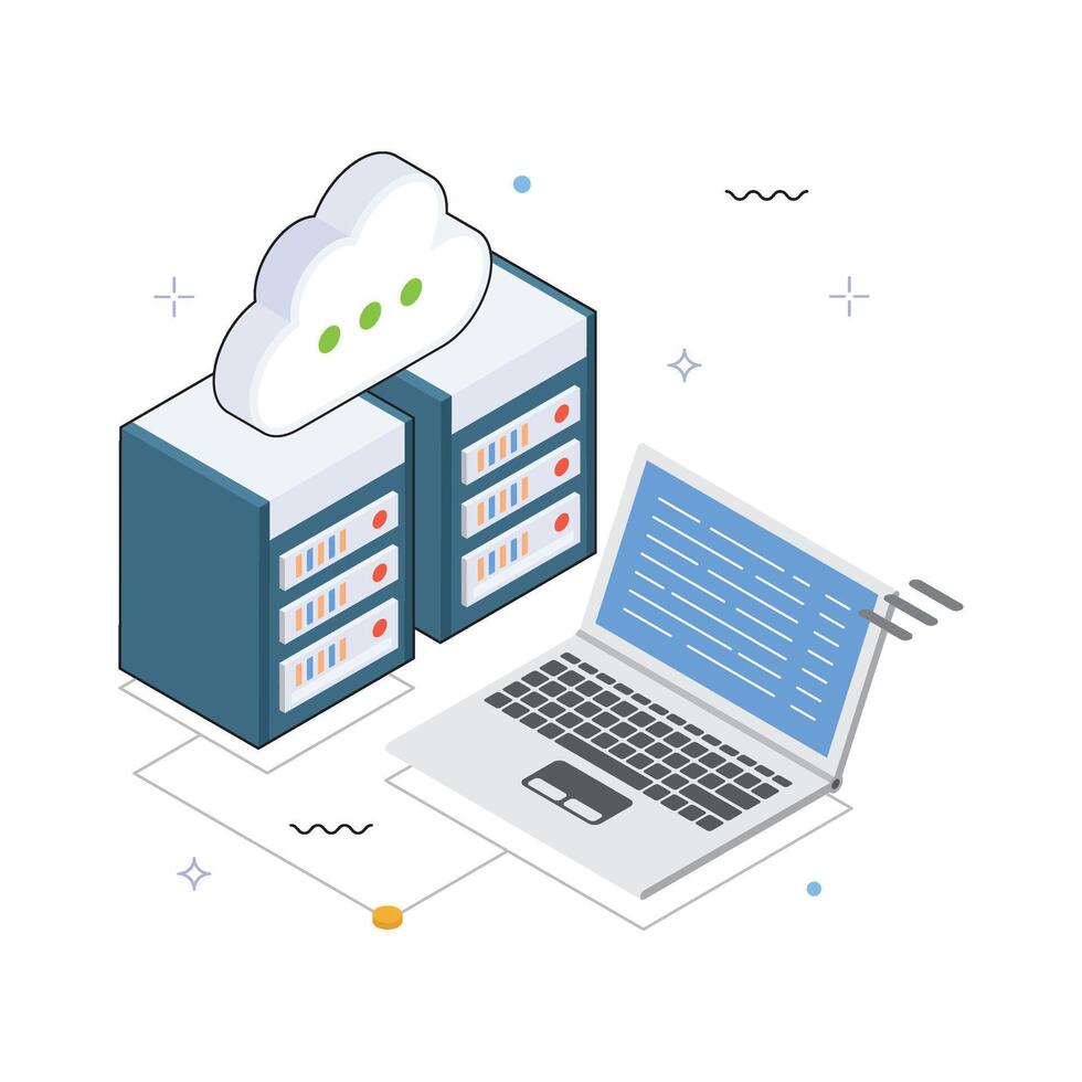 Multiple Servers Linked to Cloud Isometric Illustration. EPS 10 File vector