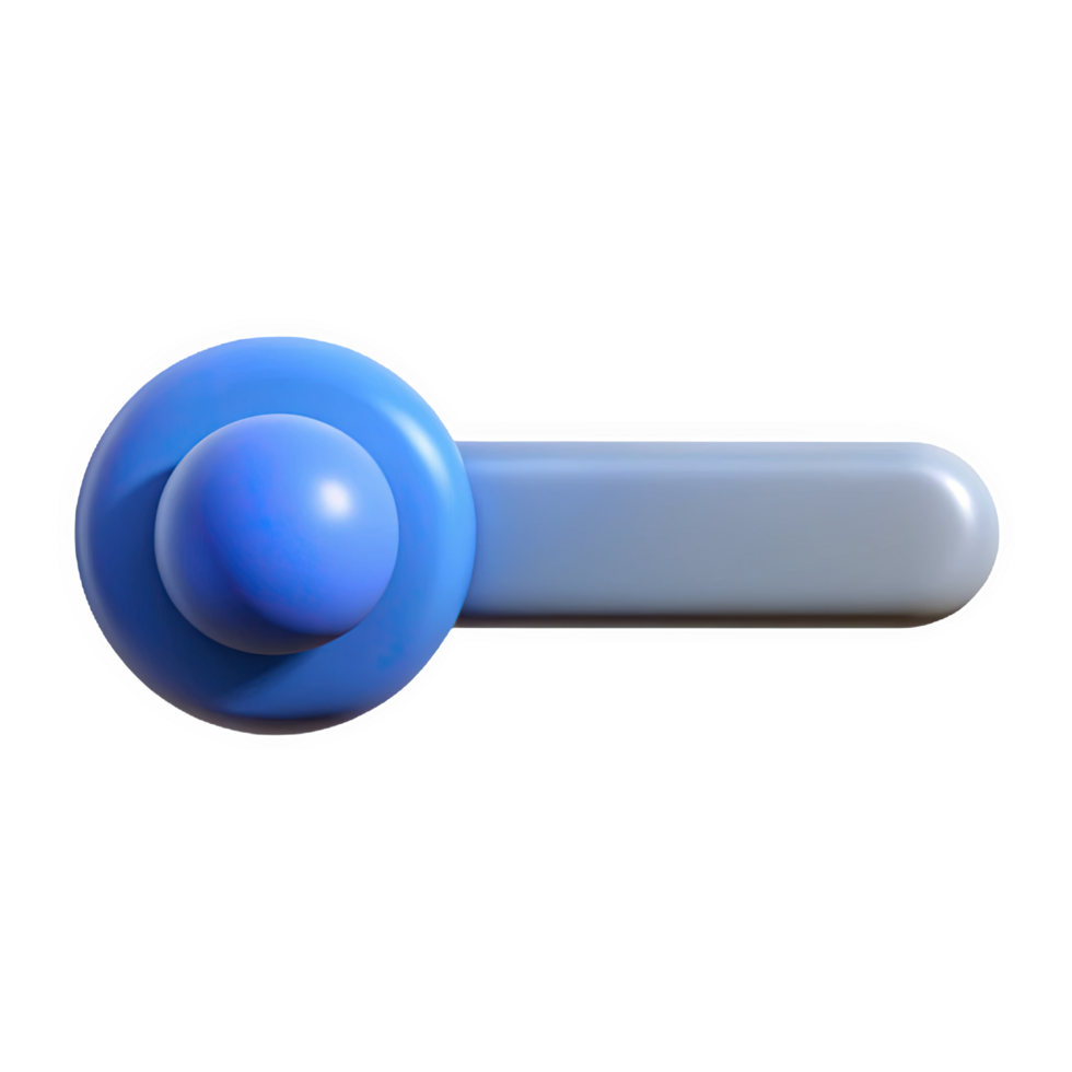 3 D Render of a Horizontal Slider Bar with a Pastel Gray Track and a Blue Knob isolated on a transparent background png