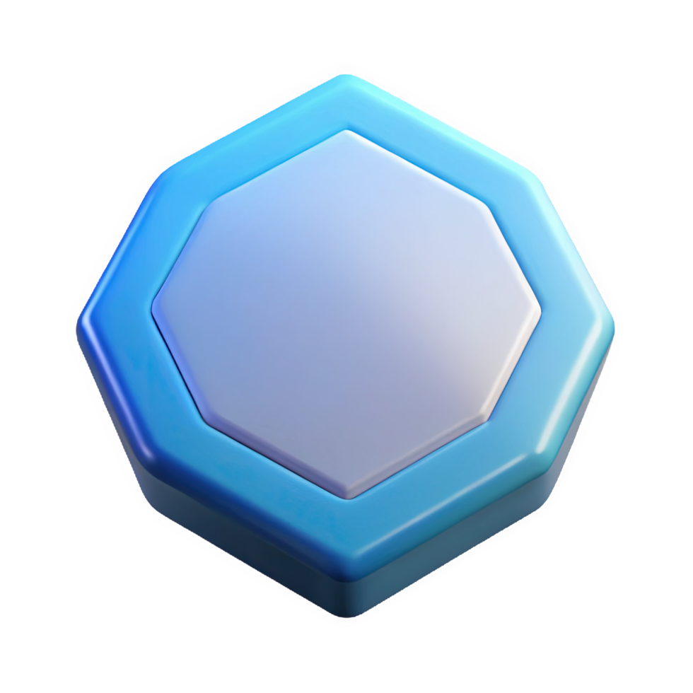 3 D Render of a Pastel Blue Hexagonal Tile with Beveled Edges and a Lighter Blue Center isolated on a transparent background png
