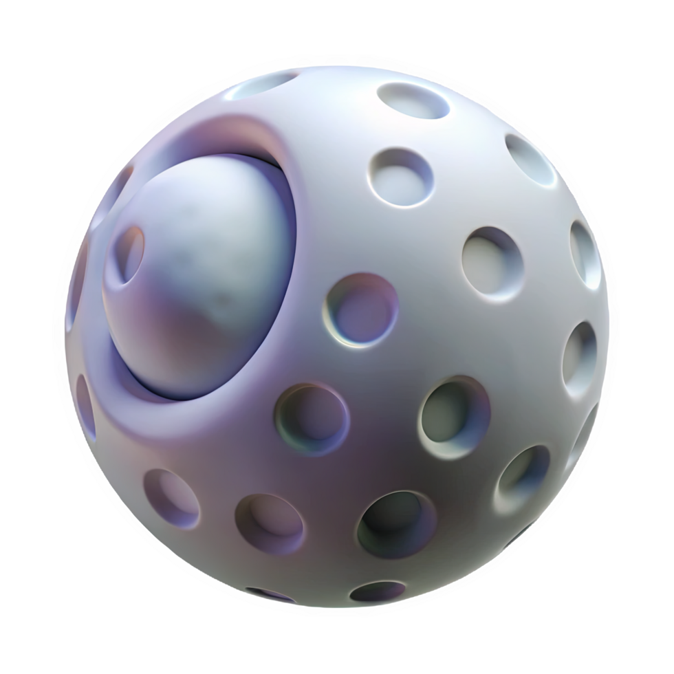 3 D Render of a Pastel Gray Sphere with Circular Depressions and a Smaller Internal Sphere isolated on a transparent background png