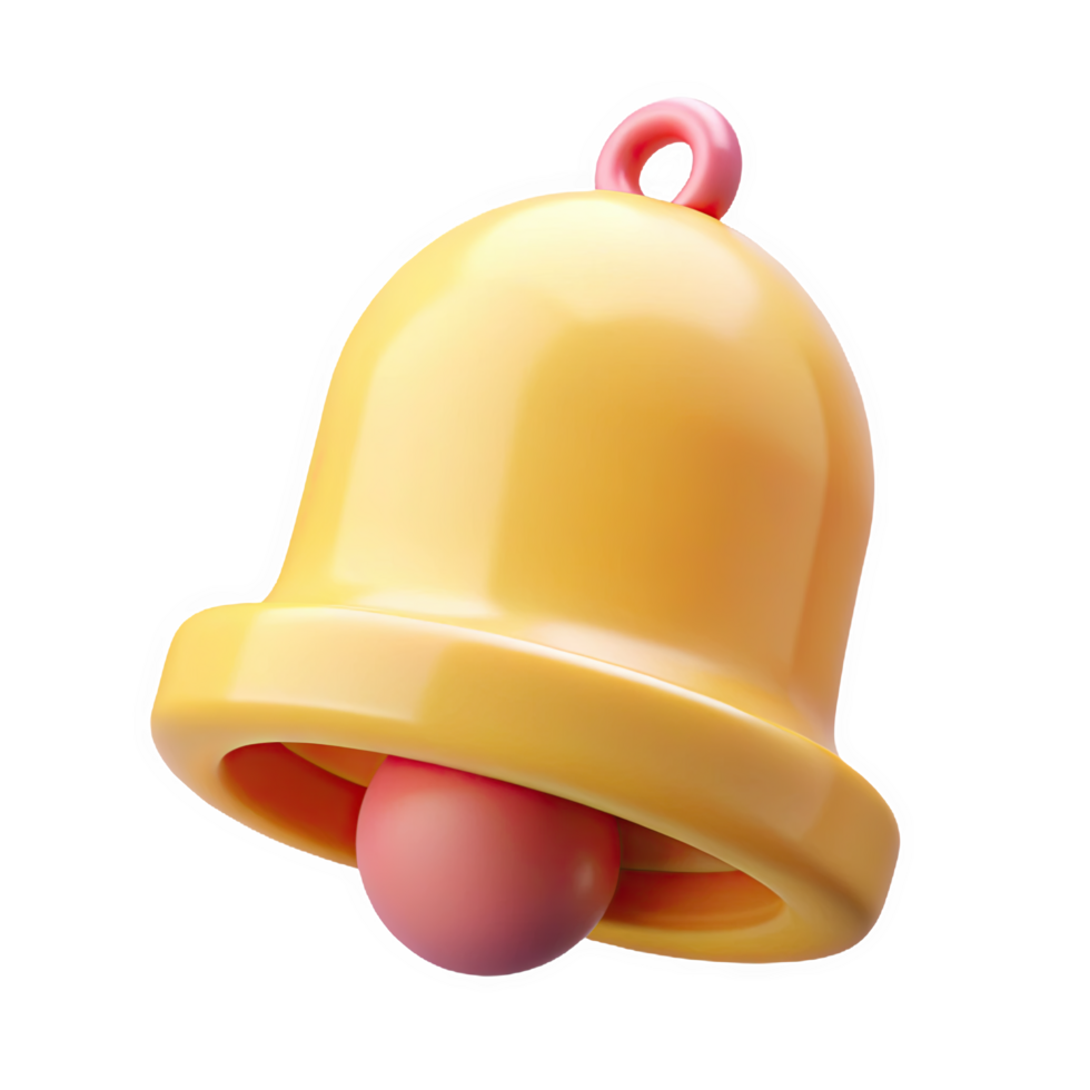 3 D Render of a Pastel Yellow Notification Bell Icon with a Coral Clapper and Ring isolated on a transparent background png