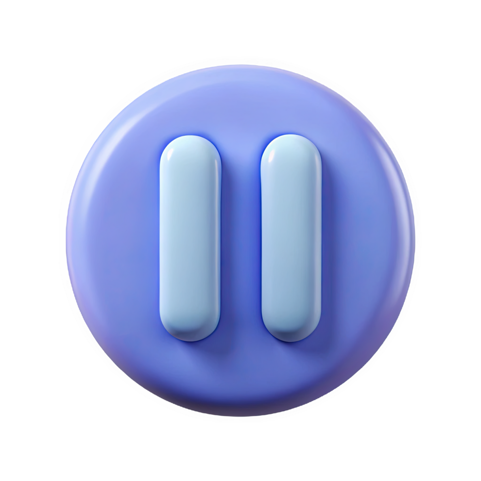 3 D Render of a Soft Light Blue Pause Button Icon on a Periwinkle Round Background isolated on a transparent background png