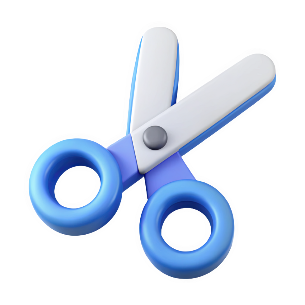 3 D Render of Pastel Blue and White Scissors Icon with Gray Pivot Point Soft Rounded Edges Cartoon Style isolated on a transparent background png